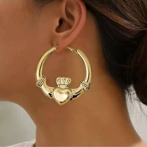 Big chunky claddagh hoop earrings Irish